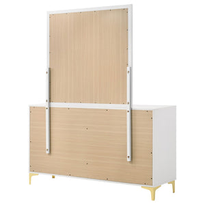 English Elm James White Glam Dresser with Mirror Gold Hardware Six Drawers Bedroom Vanity Set B062S01742