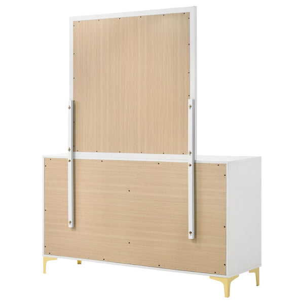 English Elm James White Glam Dresser with Mirror Gold Hardware Six Drawers Bedroom Vanity Set B062S01742