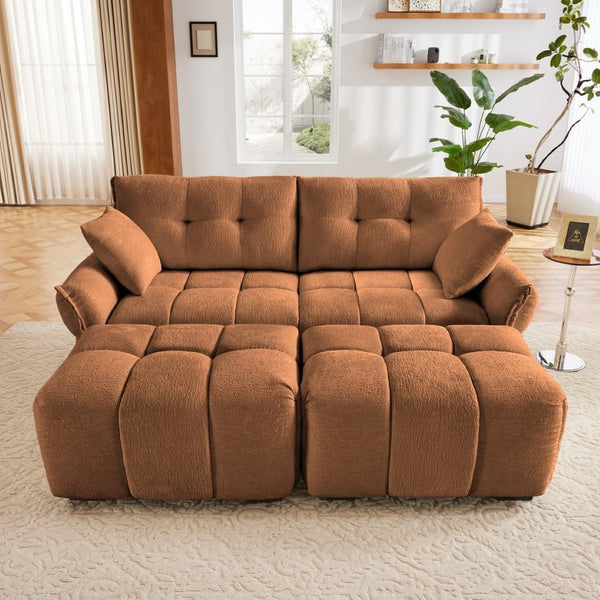 English Elm 2 Seater Chenille Sofa with Ottomans Tufted Plush Couch for Apartment Living Room Burnt Orange W714S01661