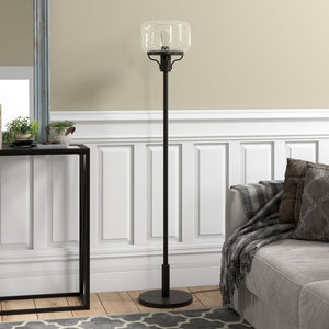 Homeroots 62" Black Novelty Floor Lamp With Clear Seeded Glass Globe Shade  Metal 523437