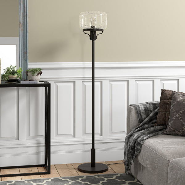 Homeroots 62" Black Novelty Floor Lamp With Clear Seeded Glass Globe Shade  Metal 523437