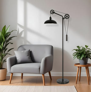 Homeroots 72" Black Adjustable Reading Floor Lamp With Black Metal Dome Shade  Metal 523444