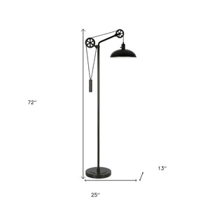 Homeroots 72" Black Adjustable Reading Floor Lamp With Black Metal Dome Shade  Metal 523444