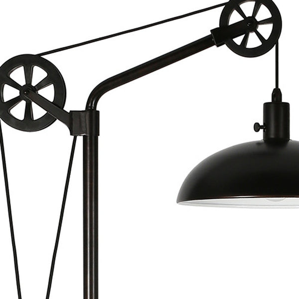 Homeroots 72" Black Adjustable Reading Floor Lamp With Black Metal Dome Shade  Metal 523444