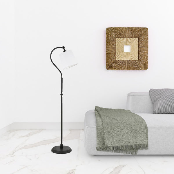 Homeroots 57" Black Arched Floor Lamp With White Frosted Glass Drum Shade  Metal 523454