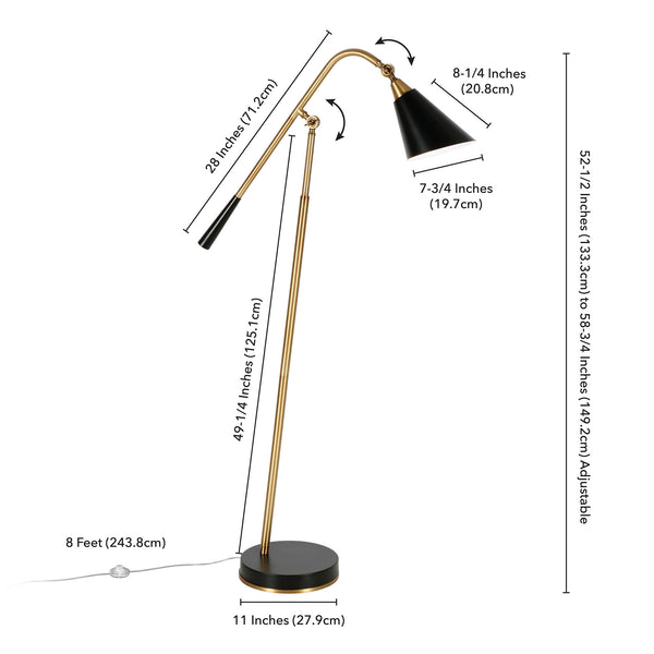 Homeroots 52" Black Swing Arm Floor Lamp With Black Cone Shade  Metal 523465