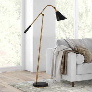 Homeroots 52" Black Swing Arm Floor Lamp With Black Cone Shade  Metal 523465