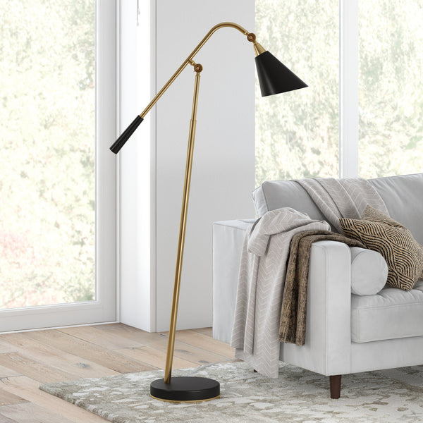 Homeroots 52" Black Swing Arm Floor Lamp With Black Cone Shade  Metal 523465