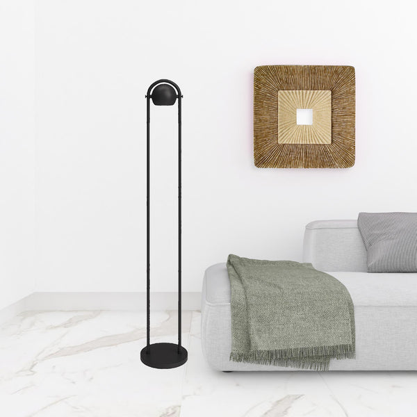 Homeroots 64" Black Column Floor Lamp With Black Globe Shade  Metal 523482