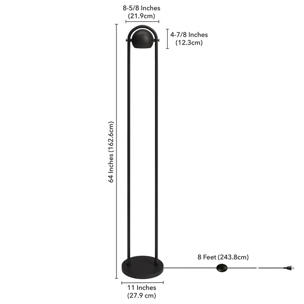 Homeroots 64" Black Column Floor Lamp With Black Globe Shade  Metal 523482
