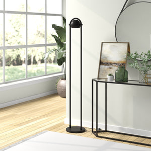 Homeroots 64" Black Column Floor Lamp With Black Globe Shade  Metal 523482
