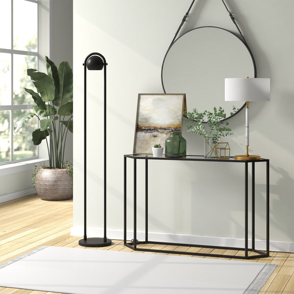 Homeroots 64" Black Column Floor Lamp With Black Globe Shade  Metal 523482