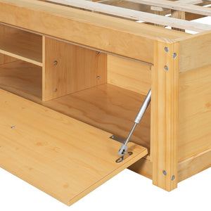English Elm Queen Platform Storage Bed with Hydraulic Lift Footboard and Four Drawers Antique Finish Natural LP000139AAN