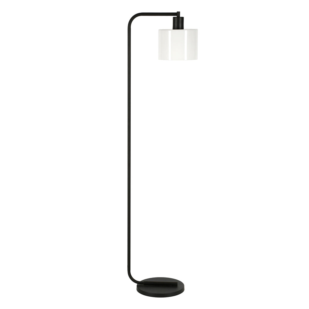 Homeroots 57" Black Arched Floor Lamp With White Frosted Glass Drum Shade  Metal 523487