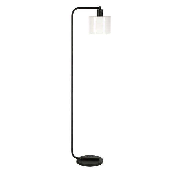 Homeroots 57" Black Arched Floor Lamp With White Frosted Glass Drum Shade  Metal 523487