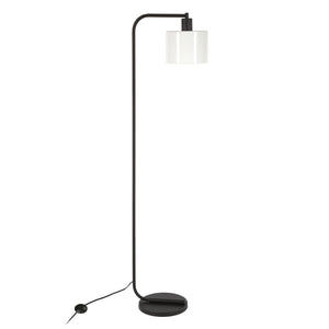 Homeroots 57" Black Arched Floor Lamp With White Frosted Glass Drum Shade  Metal 523487