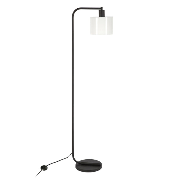 Homeroots 57" Black Arched Floor Lamp With White Frosted Glass Drum Shade  Metal 523487
