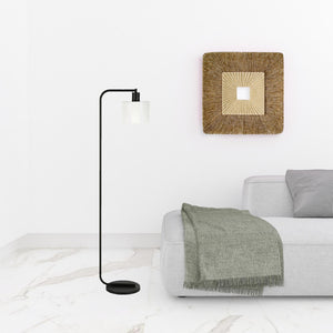 Homeroots 57" Black Arched Floor Lamp With White Frosted Glass Drum Shade  Metal 523487