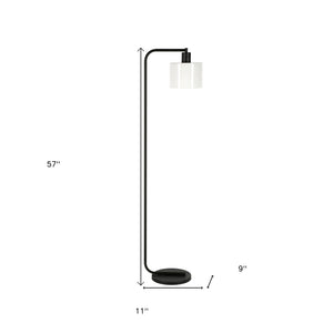 Homeroots 57" Black Arched Floor Lamp With White Frosted Glass Drum Shade  Metal 523487
