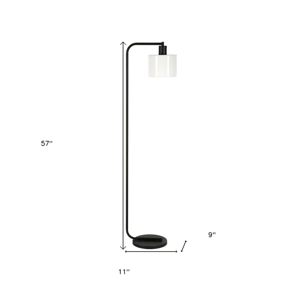 Homeroots 57" Black Arched Floor Lamp With White Frosted Glass Drum Shade  Metal 523487