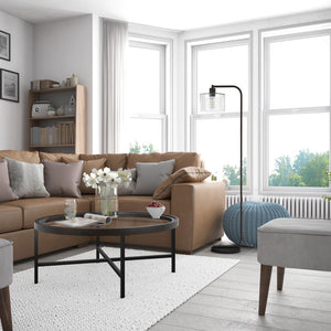 Homeroots 57" Black Arched Floor Lamp With Clear Seeded Glass Drum Shade  Metal 523488