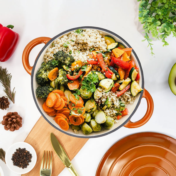 English Elm 4.5 Quart Dutch Oven Pot with Lid, Enameled Cast Iron, Nonstick Ceramic Surface for Even Cooking and Moisture-Retaining Baking up to 500°F Orange T3950P396343