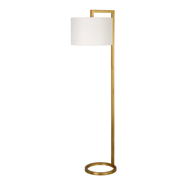 Homeroots 64" Brass Traditional Shaped Floor Lamp With White Frosted Glass Drum Shade  Metal 523492