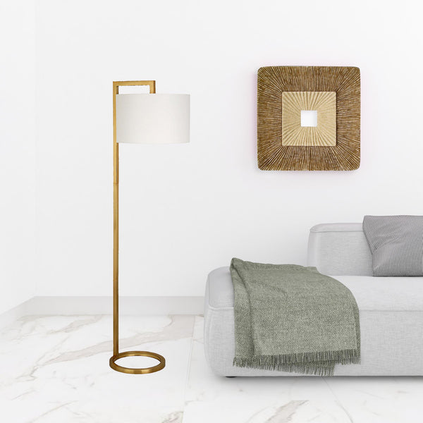 Homeroots 64" Brass Traditional Shaped Floor Lamp With White Frosted Glass Drum Shade  Metal 523492