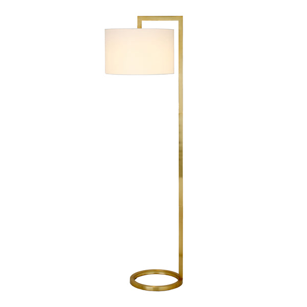 Homeroots 64" Brass Traditional Shaped Floor Lamp With White Frosted Glass Drum Shade  Metal 523492