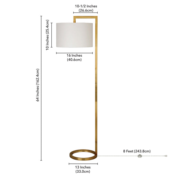 Homeroots 64" Brass Traditional Shaped Floor Lamp With White Frosted Glass Drum Shade  Metal 523492