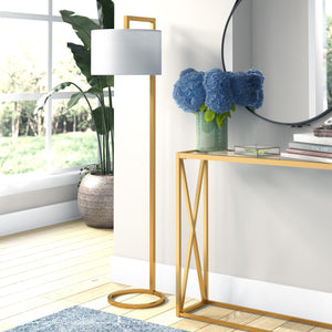 Homeroots 64" Brass Traditional Shaped Floor Lamp With White Frosted Glass Drum Shade  Metal 523492