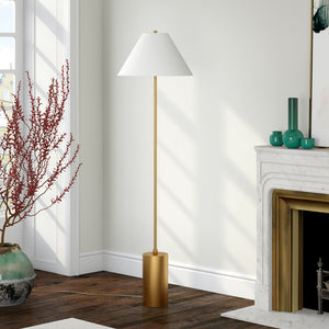 Homeroots 64" Brass Traditional Shaped Floor Lamp With White Frosted Glass Empire Shade  Metal 523496