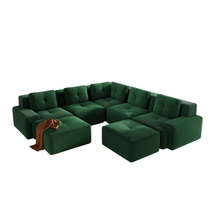 English Elm Modular Corduroy Sectional Sofa V Shaped 5 Seat Living Room Couch with Ottoman Green W714S01583