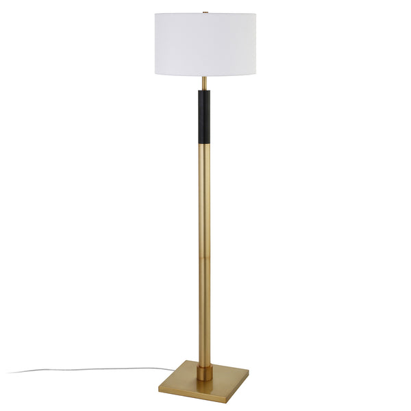 Homeroots 62" Black Traditional Shaped Floor Lamp With White Frosted Glass Drum Shade  Metal 523501