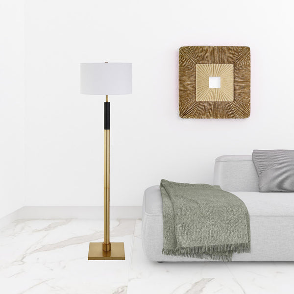 Homeroots 62" Black Traditional Shaped Floor Lamp With White Frosted Glass Drum Shade  Metal 523501