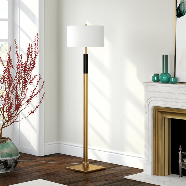 Homeroots 62" Black Traditional Shaped Floor Lamp With White Frosted Glass Drum Shade  Metal 523501