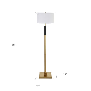 Homeroots 62" Black Traditional Shaped Floor Lamp With White Frosted Glass Drum Shade  Metal 523501