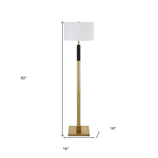 Homeroots 62" Black Traditional Shaped Floor Lamp With White Frosted Glass Drum Shade  Metal 523501