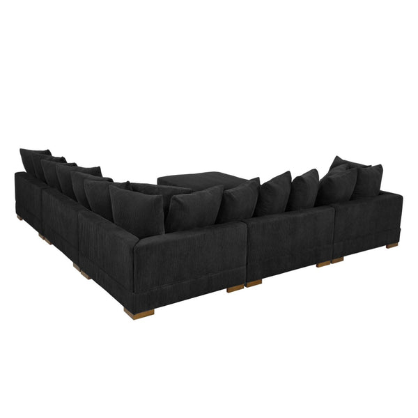 English Elm Large Corduroy Modular Sectional Sofa Sleeper with Ribbed Texture for Open Living Black B2748S00013