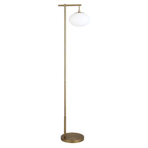 Homeroots 68" Brass Reading Floor Lamp With White Frosted Glass Globe Shade  Metal 523520