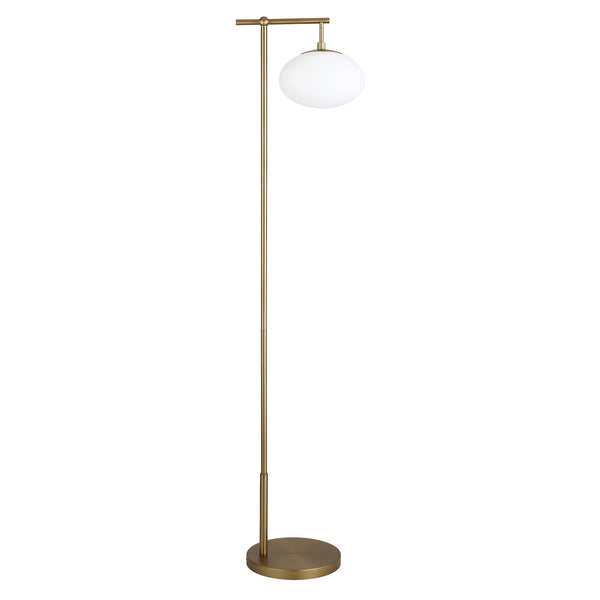 Homeroots 68" Brass Reading Floor Lamp With White Frosted Glass Globe Shade  Metal 523520