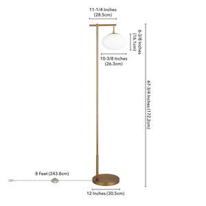 Homeroots 68" Brass Reading Floor Lamp With White Frosted Glass Globe Shade  Metal 523520