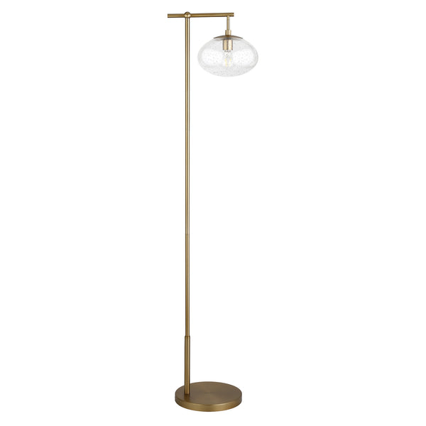 Homeroots 68" Brass Reading Floor Lamp With Clear Seeded Glass Globe Shade  Metal 523523