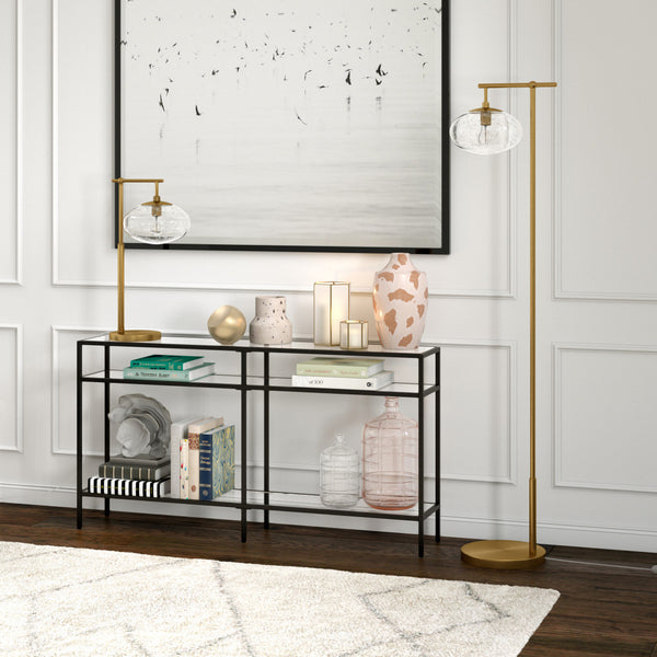 Homeroots 68" Brass Reading Floor Lamp With Clear Seeded Glass Globe Shade  Metal 523523