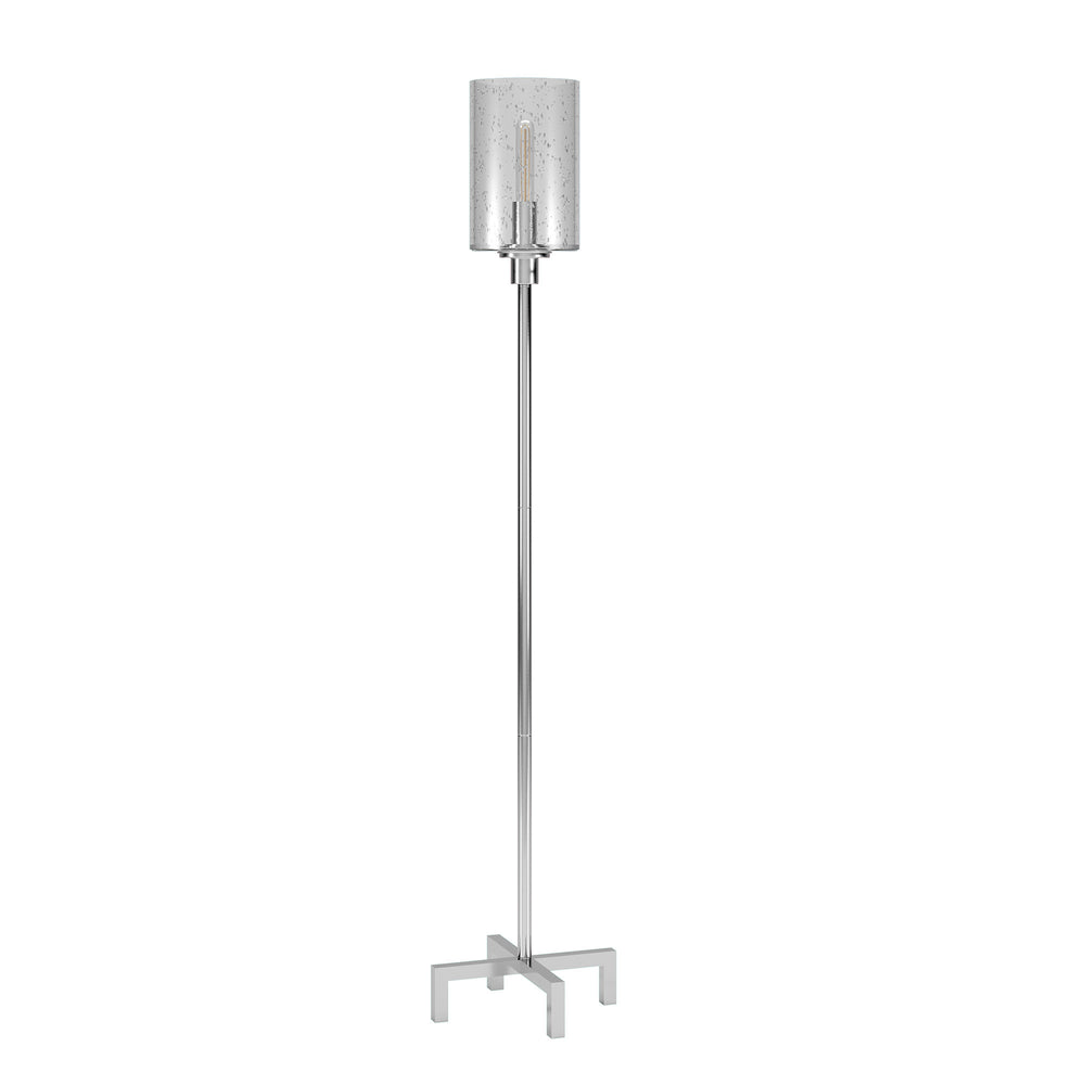 Homeroots 66" Nickel Torchiere Floor Lamp With Clear Transparent Glass Drum Shade  Metal 523529