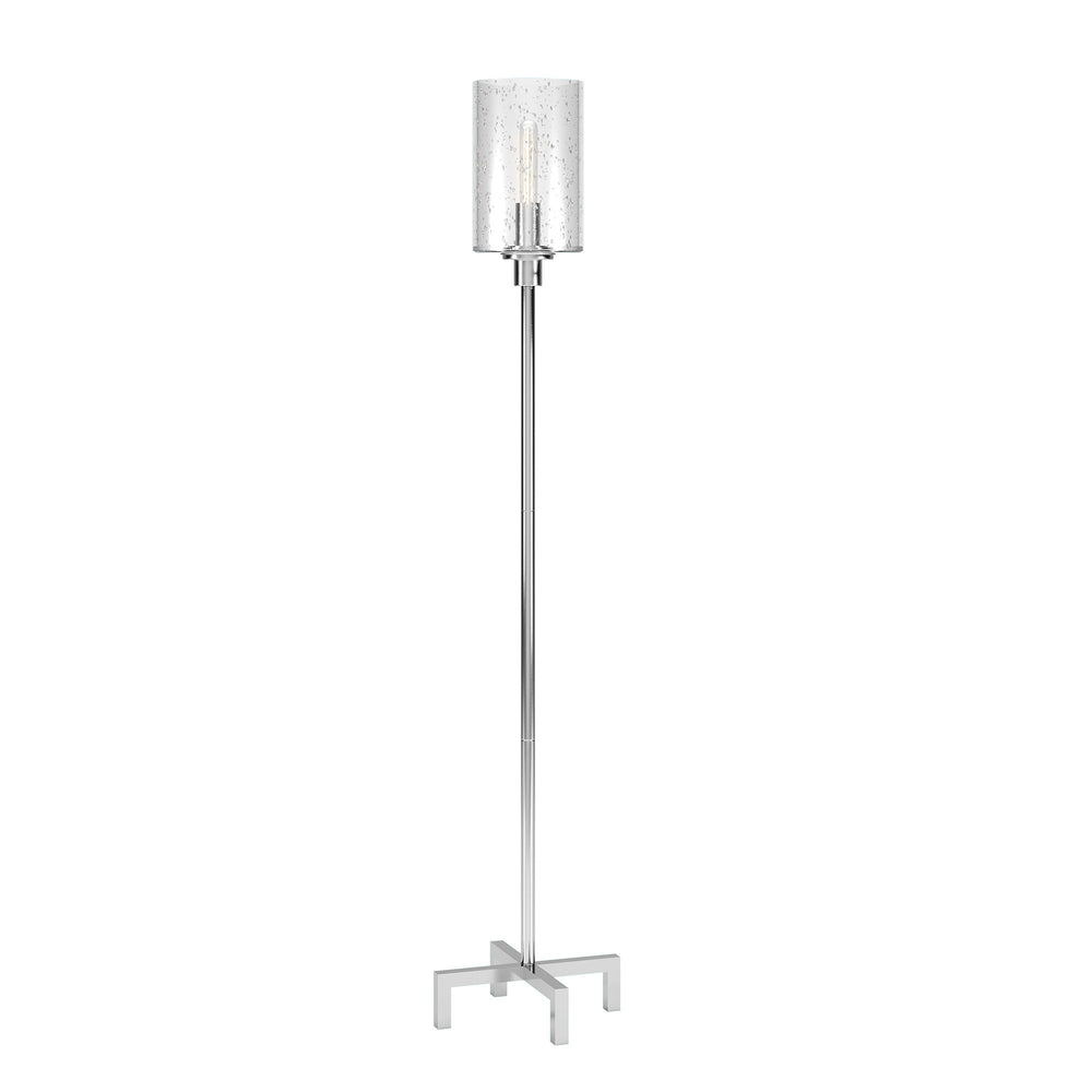 Homeroots 66" Nickel Torchiere Floor Lamp With Clear Transparent Glass Drum Shade  Metal 523529