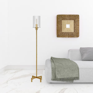 Homeroots 66" Brass Torchiere Floor Lamp With Clear Transparent Glass Drum Shade  Metal 523530