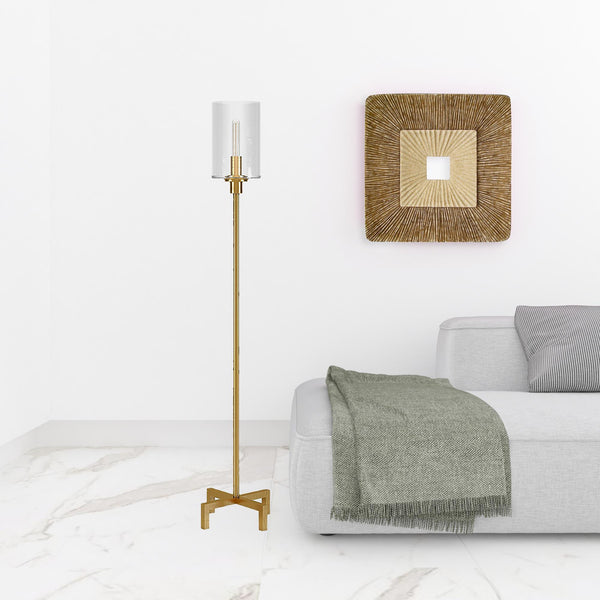 Homeroots 66" Brass Torchiere Floor Lamp With Clear Transparent Glass Drum Shade  Metal 523530