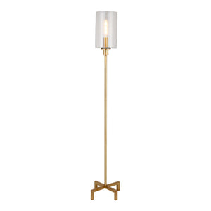 Homeroots 66" Brass Torchiere Floor Lamp With Clear Transparent Glass Drum Shade  Metal 523530
