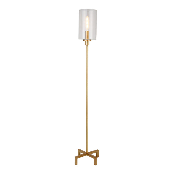 Homeroots 66" Brass Torchiere Floor Lamp With Clear Transparent Glass Drum Shade  Metal 523530